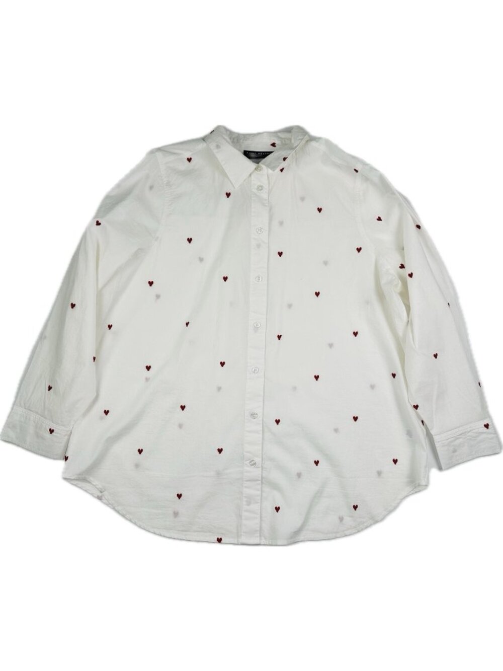 Lane Bryant Embroidered Hearts Collared Button-Down Shirt White 14/16 L